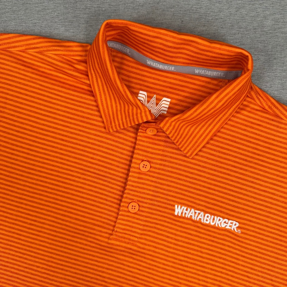 Whataburger Employee Polo Shirt Mens M Orange Striped Short Sleeve Performance